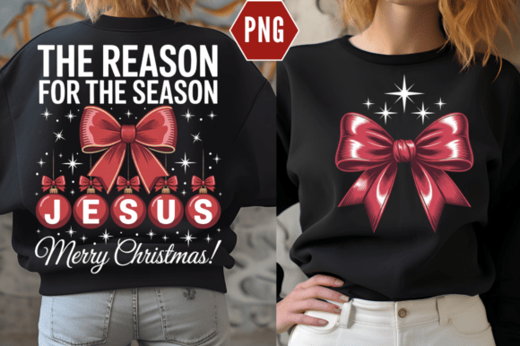 Christian Christmas Coquette Bow Sublima T-Shirt Designs