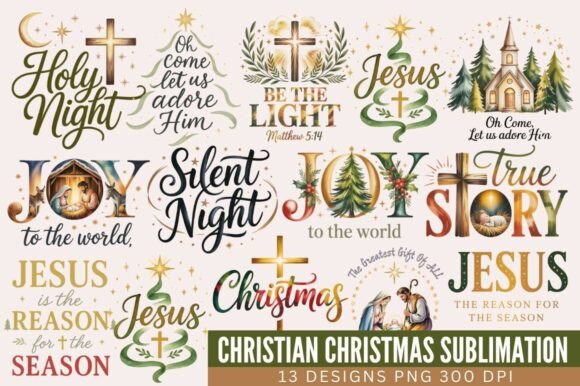 Christian Christmas PNG Bundle, Nativity T-Shirt Designs
