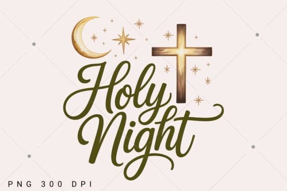 Holy Night PNG: Christian Christmas Design for T-Shirt Designs