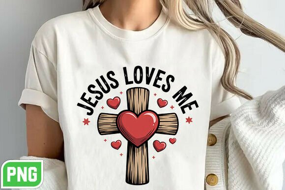 Jesus Loves Me Christian Cross PNG for T-Shirt Designs