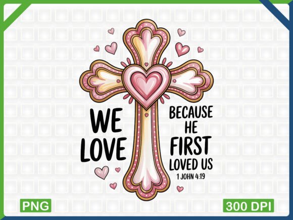 Pink Christian Valentine Cross PNG for T-Shirt Designs